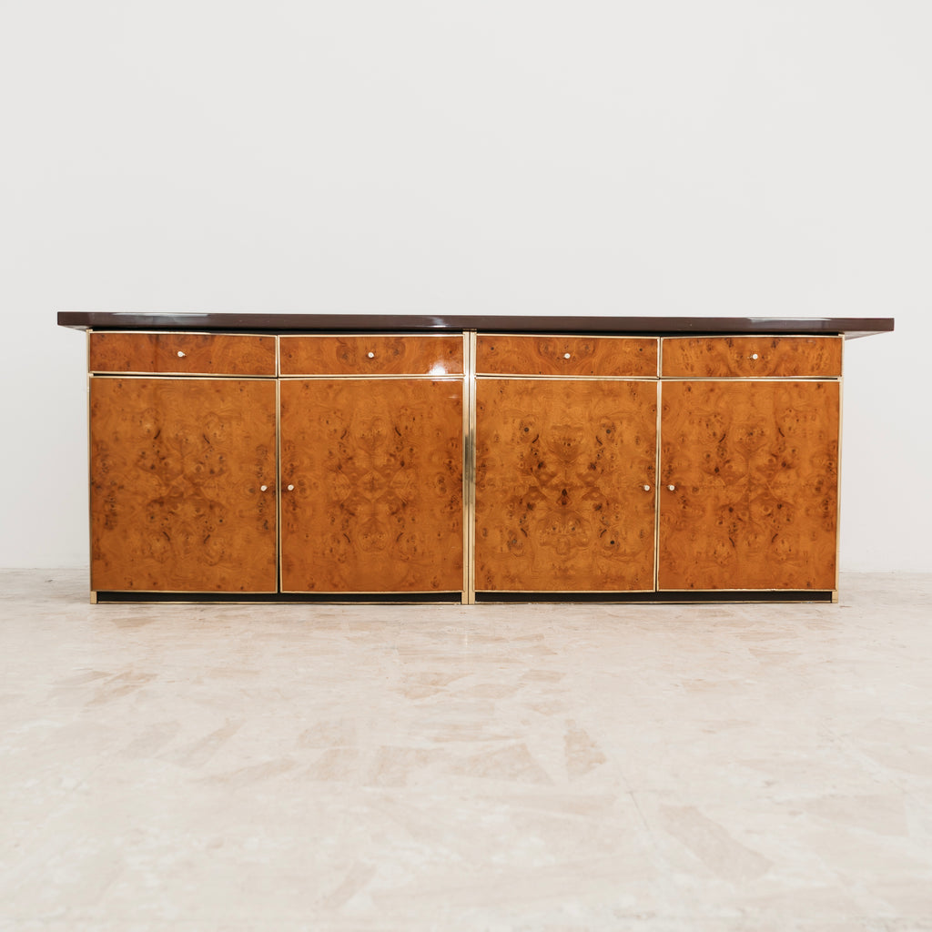 Sideboard In Radica E Metallo Dorato Modernariato Anni ‘70