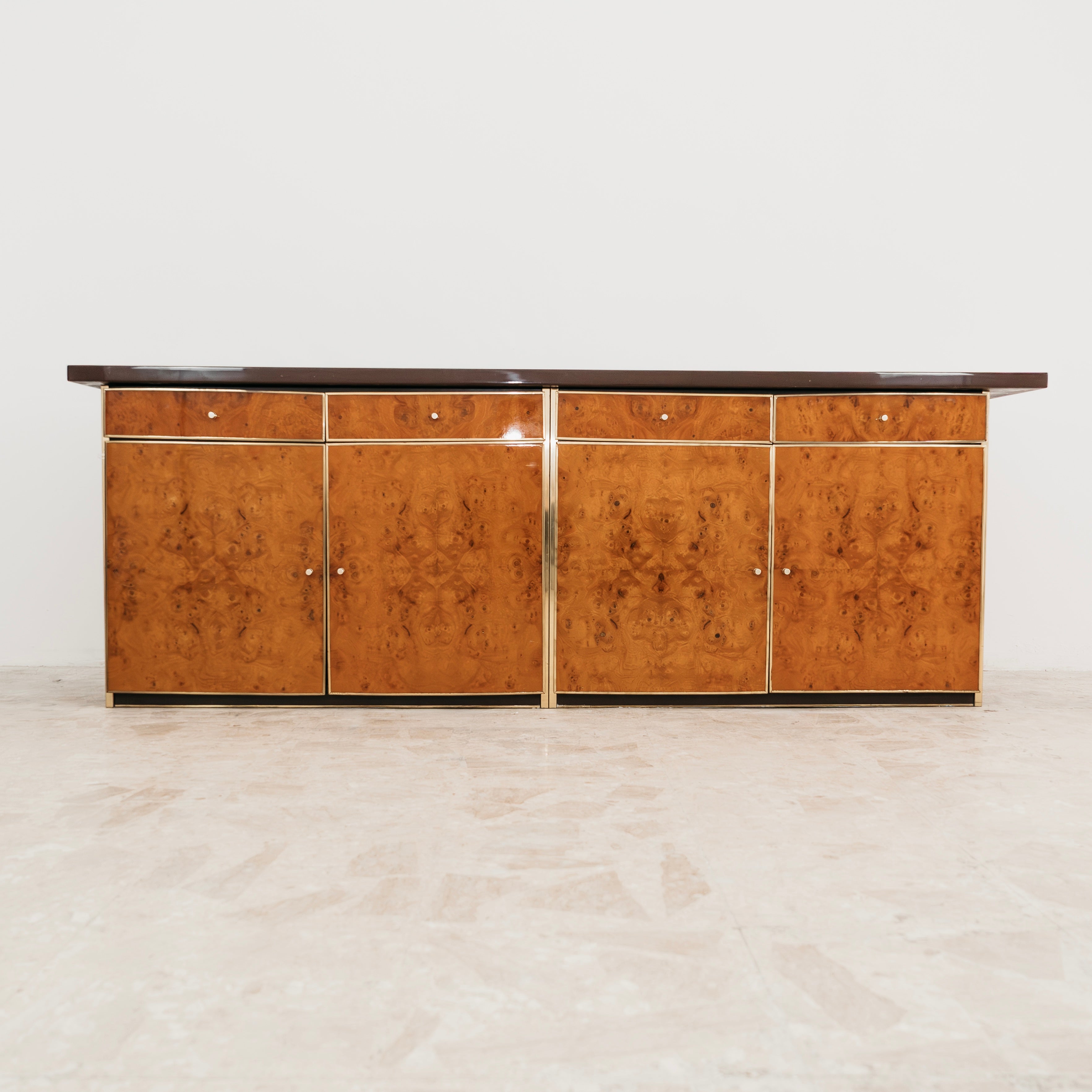 Sideboard In Radica E Metallo Dorato Modernariato Anni ‘70