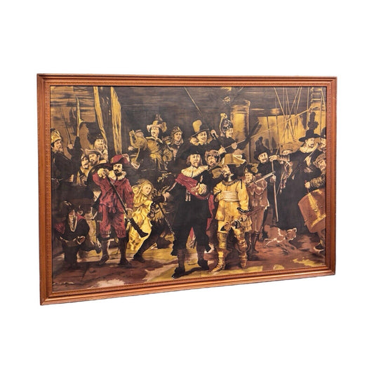Riproduzione della Ronda di Notte di Rembrandt, tecnica mista su tela